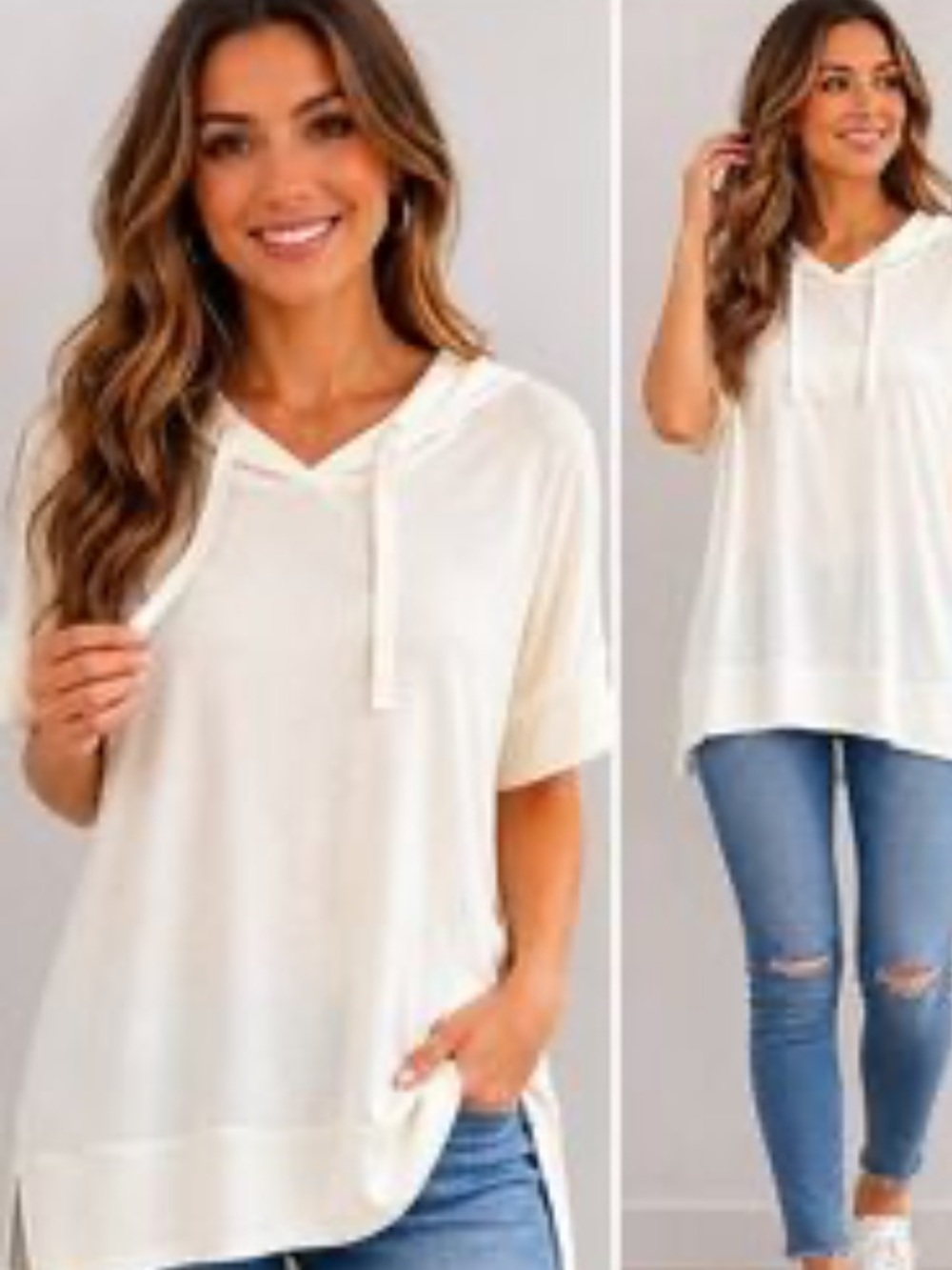 Workshop Republic Women’s Cream Short-Sleeve Hoodie Top size Small